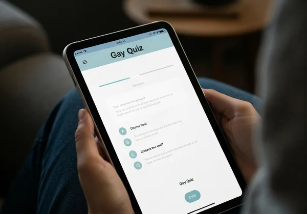 User engaging with a "Gay Quiz" on a modern digital interface