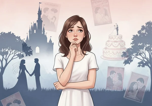 Woman surrounded by traditional heterosexual expectations.