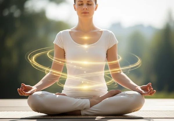 Person meditating calmly, using deep breathing technique