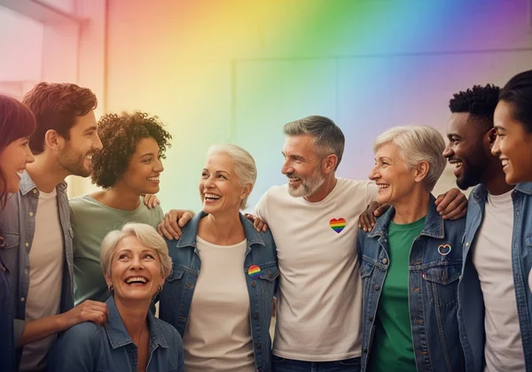 Diverse group supporting each other, showing community