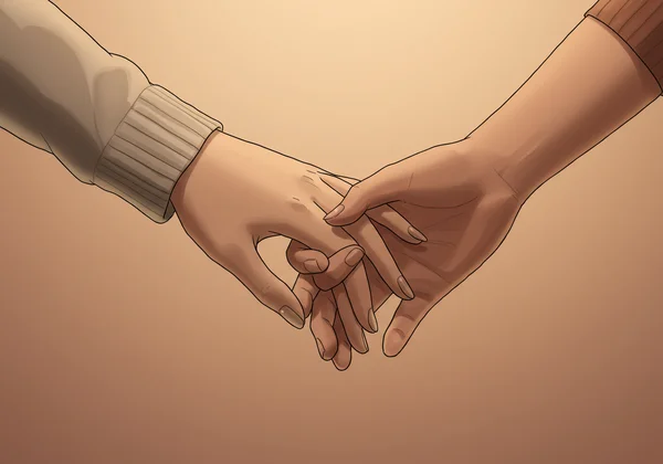 Couple holding hands, symbolizing romantic connection.