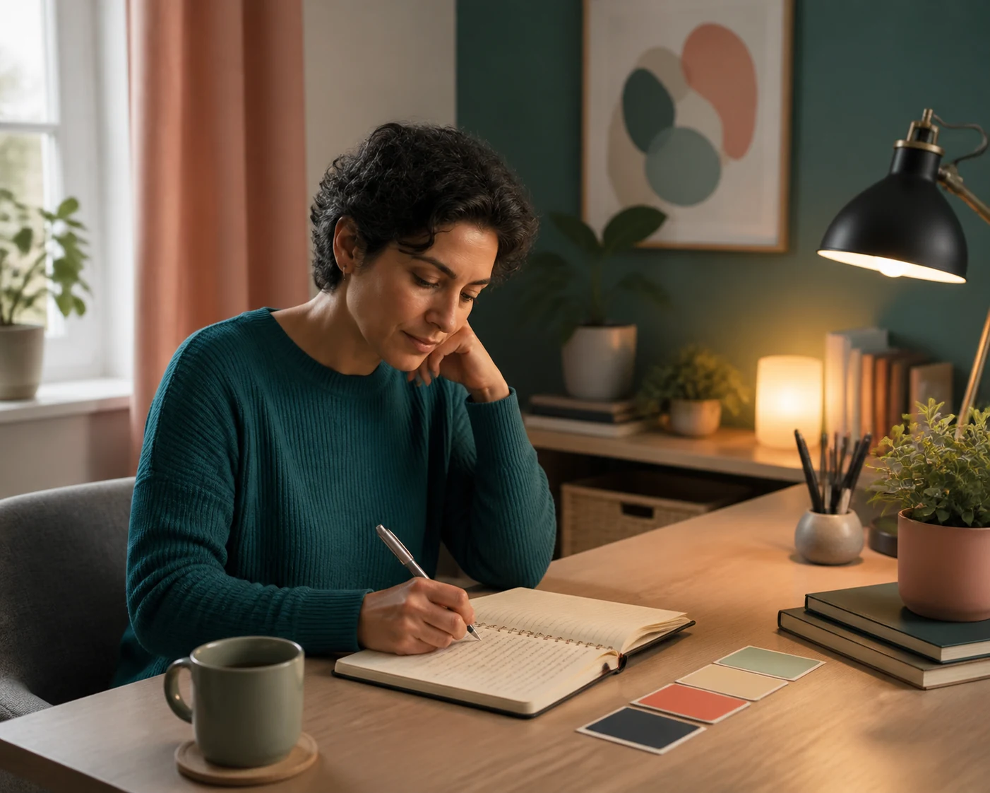 Person reflecting with notes