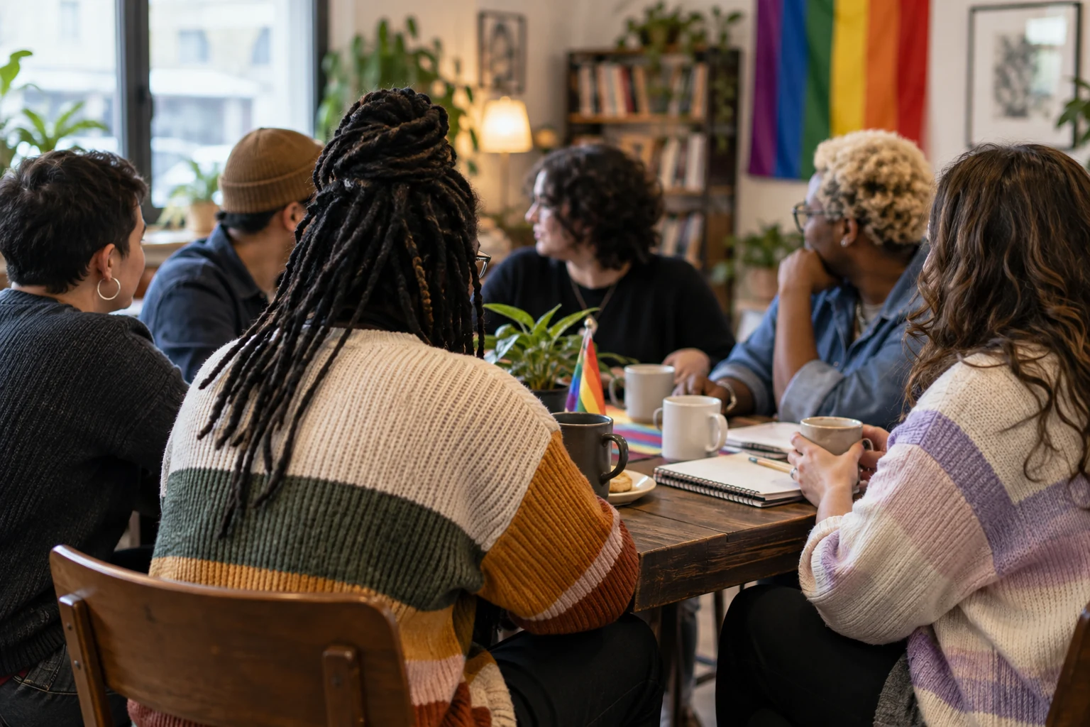 Community table with pride colors